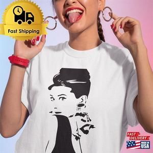 Audrey Hepburn In Black T-Shirt Shirt Classic